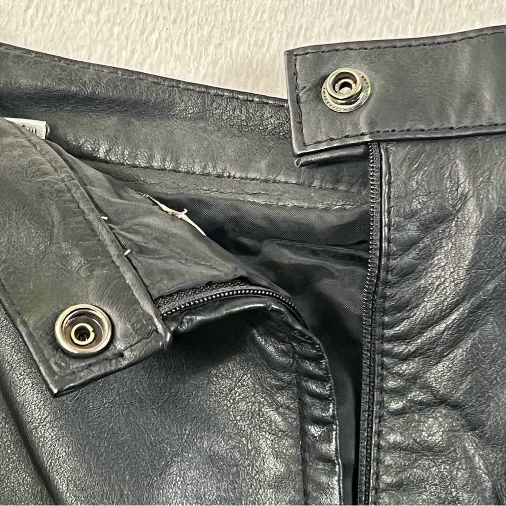 Jacqueline Ferrar Genuine Leather Skirt Women's 14P Black Vintage Slit Lined - Picture 16 of 17